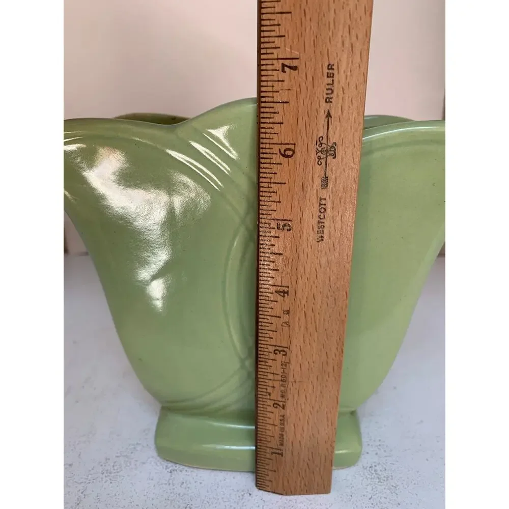 Vintage RRP Co Roseville Lime Green Ceramic Vase - Art Deco
